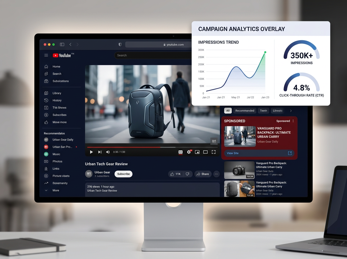 Sponsored YouTube video promotion demo showing how customers see a promoted video